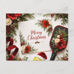 Frohe Weihnachten Pickleball Floral Grußkarte Postkarte