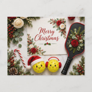 Frohe Weihnachten Pickleball Floral Grußkarte Postkarte