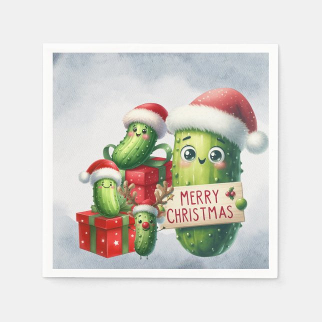 Frohe Weihnachten Pickles Serviette (Vorderseite)