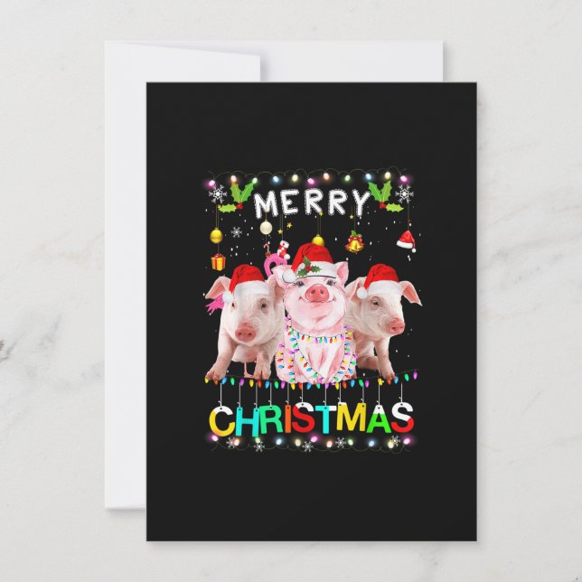 Frohe Weihnachten Pig Shirt Weihnachtsmannmütze Li Einladung (Vorderseite)
