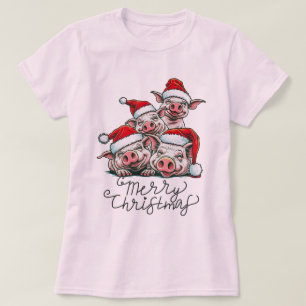 Frohe Weihnachten Pig Squad Meowy Fun Holiday Gree T-Shirt