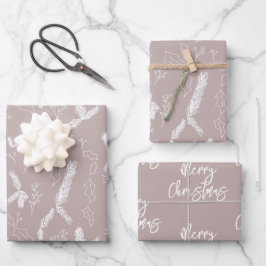 Frohe Weihnachten Pine Berries Muster Blush Geschenkpapier Set