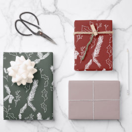 Frohe Weihnachten Pine Berries Muster Red Green Geschenkpapier Set