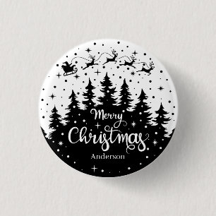 Frohe Weihnachten Pine Santa Claus Reindeer Sleigh Button