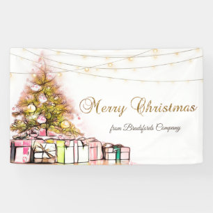 Frohe Weihnachten, Pine Tree Presents, String Ligh Banner
