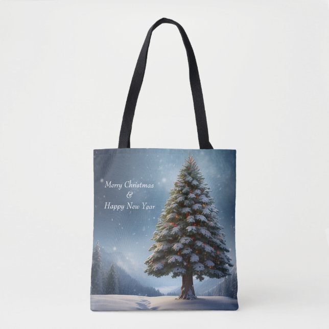 Frohe Weihnachten Pine Tree Snowflake Winterurlaub Tasche (Vorderseite)