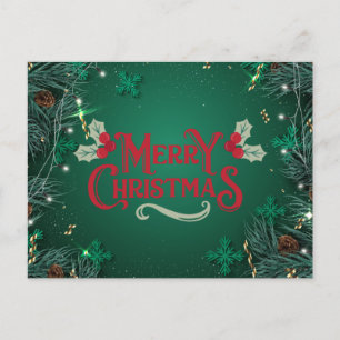 Frohe Weihnachten Pinecones und Schneeflocken Grün Postkarte