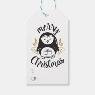Frohe Weihnachten Pinguin Cartoon Text Vorlage Geschenkanhänger