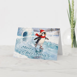 Frohe Weihnachten Pinguin Eislaufen Karte