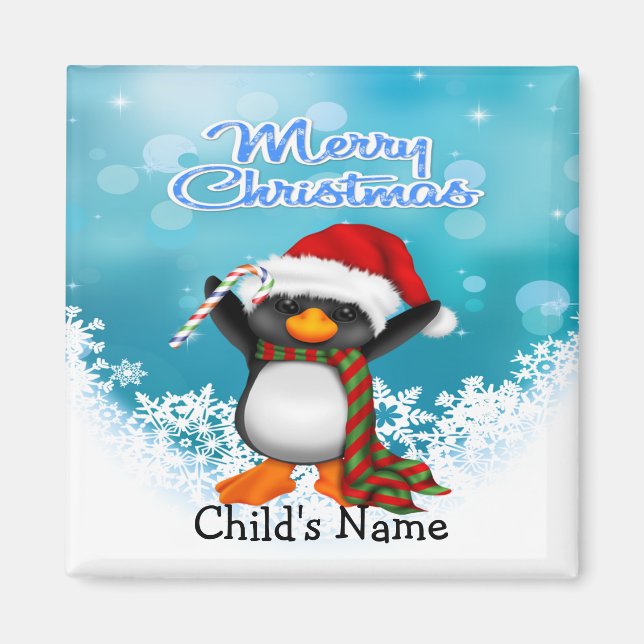 Frohe Weihnachten Pinguin Square Magnet (Vorne)