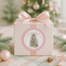 Frohe Weihnachten Pink Bow Runder Aufkleber