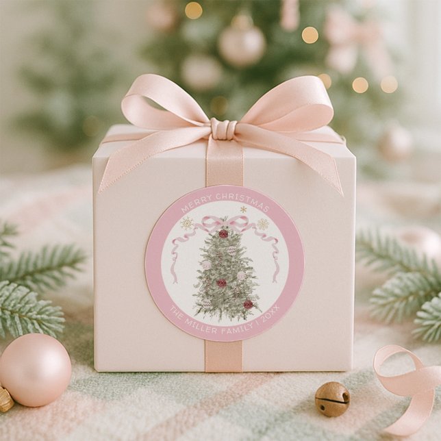 Frohe Weihnachten Pink Bow Runder Aufkleber (Von Creator hochgeladen)