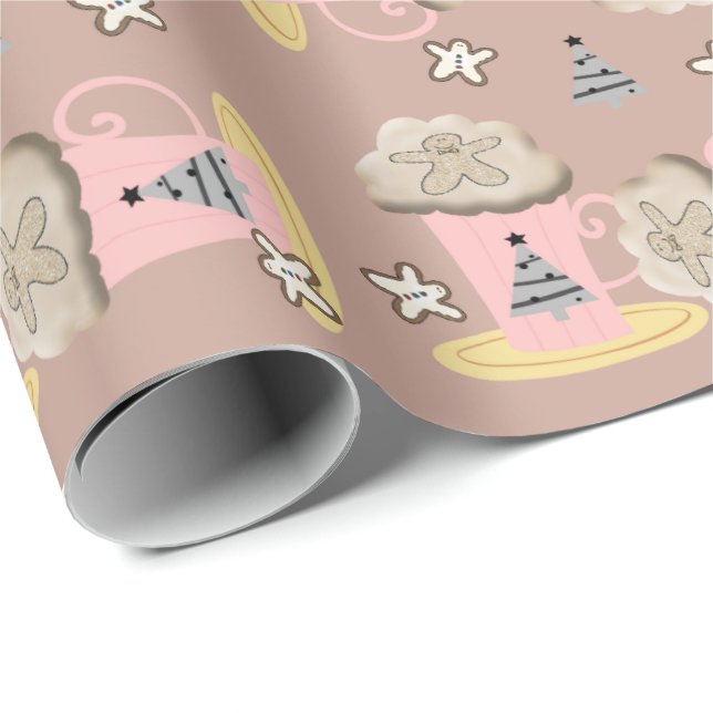 Frohe Weihnachten Pink Cappuccino Wrapping Paper Geschenkpapier (Rolleneckpunkt)