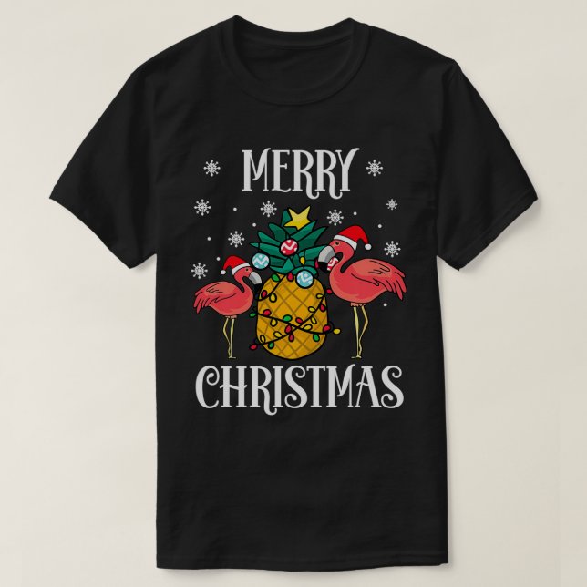 Frohe Weihnachten Pink Flamingo Ananas Niedlich Ho T-Shirt (Design vorne)