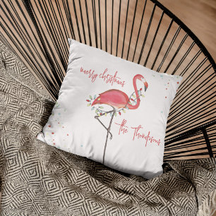 Frohe Weihnachten Pink Flamingo Personalisiert Kissen