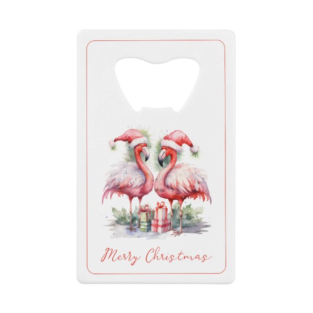 Frohe Weihnachten Pink Flamingos Geldbeutel Flaschenöffner (Vorderseite)