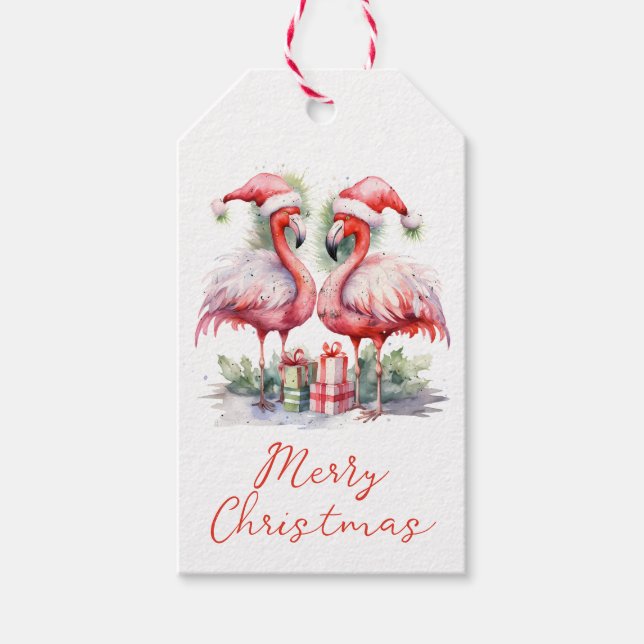 Frohe Weihnachten Pink Flamingos Geschenkanhänger (Vorderseite)