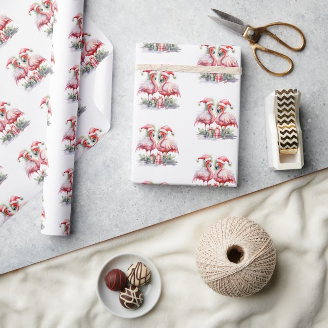 Frohe Weihnachten Pink Flamingos Geschenkpapier (Kunsthandwerk)