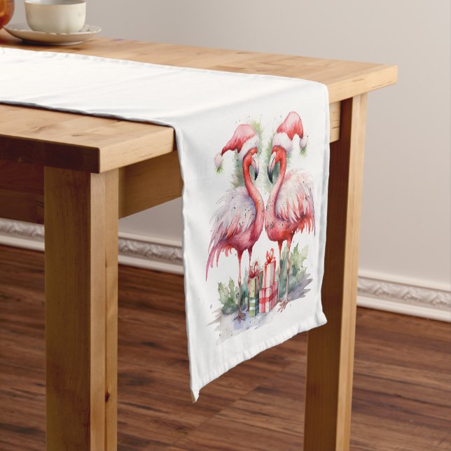 Frohe Weihnachten Pink Flamingos Kurzer Tischläufer (Beispiel)