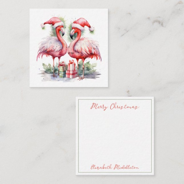 Frohe Weihnachten Pink Flamingos Mitteilungskarte (Vorne/Hinten)