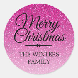 Frohe Weihnachten Pink Glitzer Ombre Umschlag Aufk Runder Aufkleber