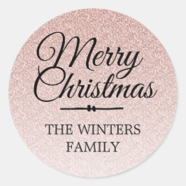 Frohe Weihnachten Pink Glitzer Ombre Umschlag Aufk Runder Aufkleber