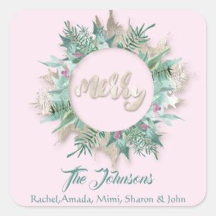 Frohe Weihnachten Pink Mint Elfenbeinküste Pastel Quadratischer Aufkleber