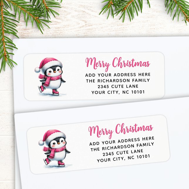 Frohe Weihnachten Pink Niedlich Ice Skaten Penguin (Von Creator hochgeladen)