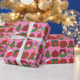Frohe Weihnachten Pink Ornaments Wrapping Paper Geschenkpapier
