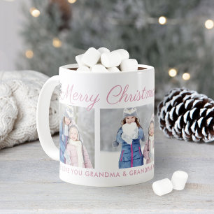 Frohe Weihnachten Pink Script Custom Foto Collage Kaffeetasse