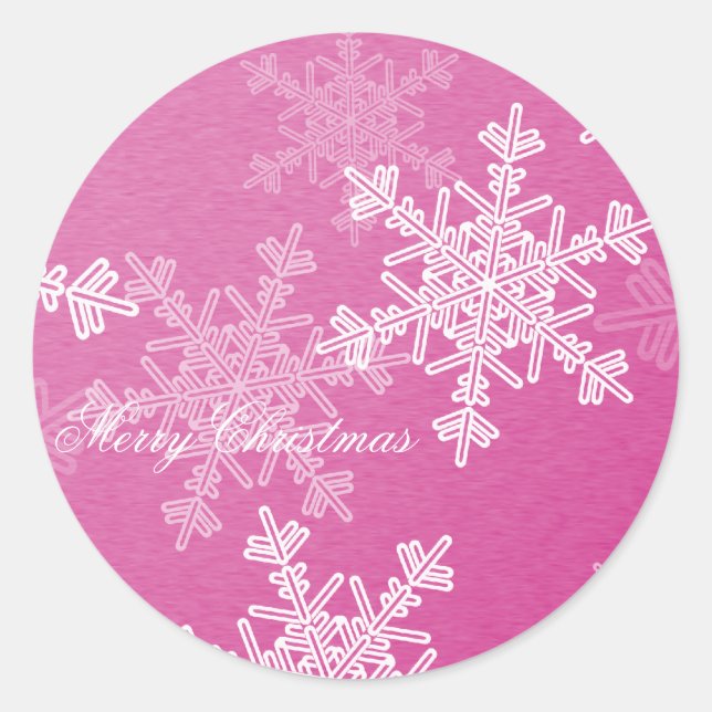 Frohe Weihnachten Pink Snowflake Minimalistisches  Runder Aufkleber (Vorderseite)