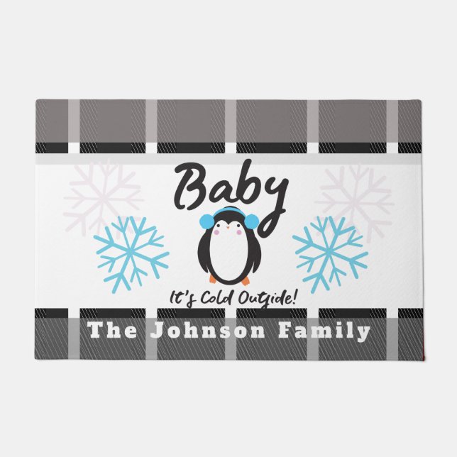 Frohe Weihnachten Pink Snowflakes Penguin Familie Fußmatte (Vorderseite)