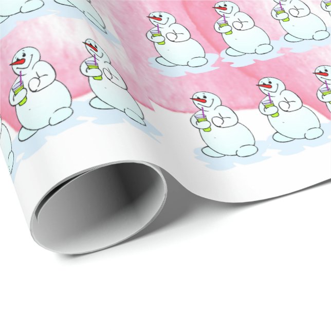 Frohe Weihnachten Pink Snowman Wrapping Paper Geschenkpapier (Rolleneckpunkt)