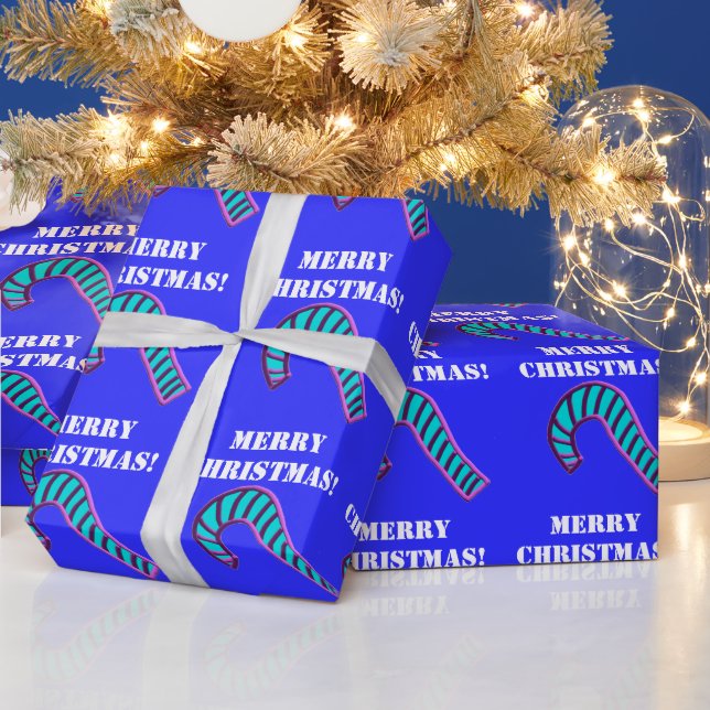 Frohe Weihnachten Pink und Blue Candy Cane Geschenkpapier (Feiertage)