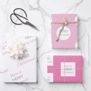 Frohe Weihnachten   Pink White Hot Pink Typografie Geschenkpapier Set