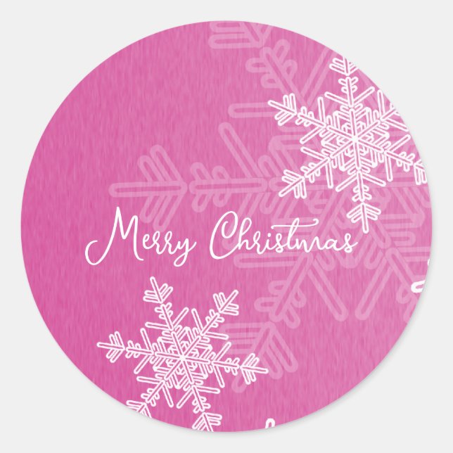 Frohe Weihnachten Pink White Snowflake Minimalisti Runder Aufkleber (Vorderseite)