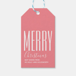 Frohe Weihnachten Pink White Typografy Geschenkanhänger