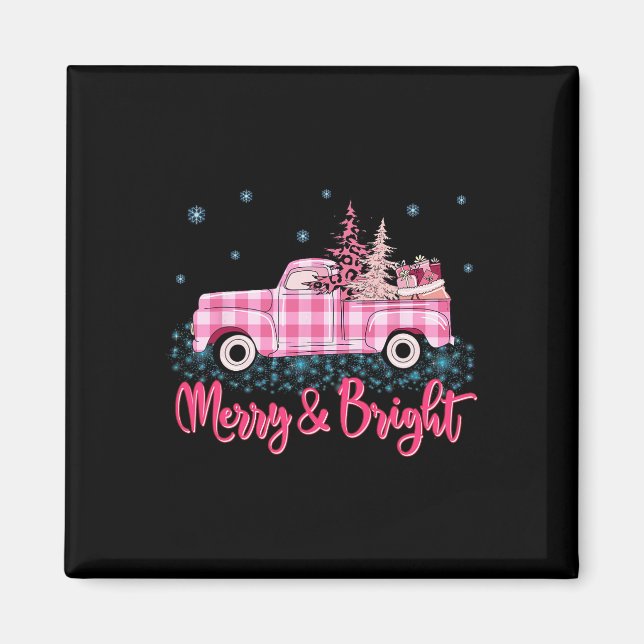 Frohe Weihnachten Pinker Leopard LKW Baum Lustiges Magnet (Vorne)