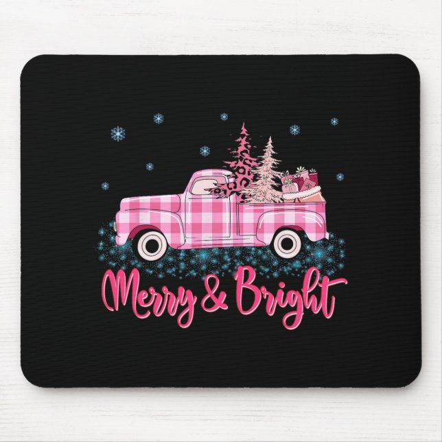 Frohe Weihnachten Pinker Leopard LKW Baum Lustiges Mousepad (Vorne)
