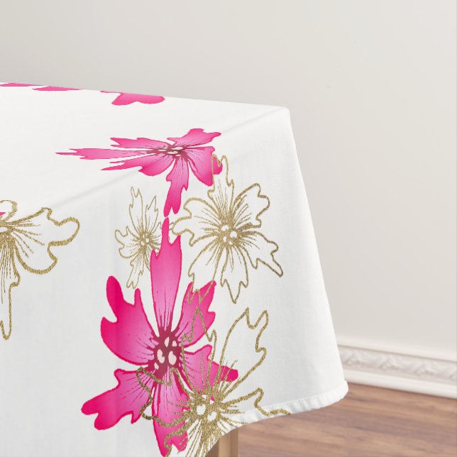 Frohe Weihnachten pinkfarbene Poinsettia und golde Tischdecke (Beispiel)