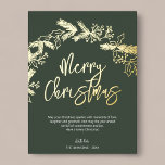 Frohe Weihnachten Pinselschrift Berry Blätter Gree Folien Feiertagspostkarte<br><div class="desc">Die Weihnachtskarte enthält einen Kranz von Heiligen Beeren und Kiefern Blätter.</div>