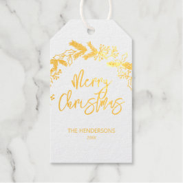 Frohe Weihnachten Pinselschrift Pine Berry Blätter Geschenkanhänger
