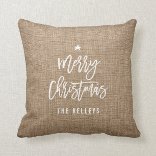 Frohe Weihnachten Pinselschrift Rustikal Personali Kissen