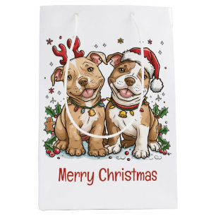 Frohe Weihnachten Pit Bull Hunde Mittlere Geschenktüte