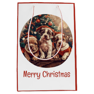 Frohe Weihnachten Pit Bull Welpen Hunde Mittlere Geschenktüte