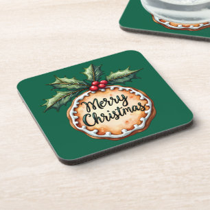 Frohe Weihnachten Plätzchen mit Stechpalmenbeeren Getränkeuntersetzer