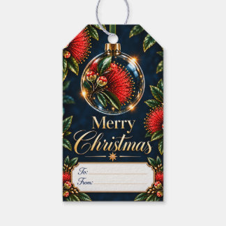 Frohe Weihnachten Pōhutukawa Florales Rotes Orname Geschenkanhänger