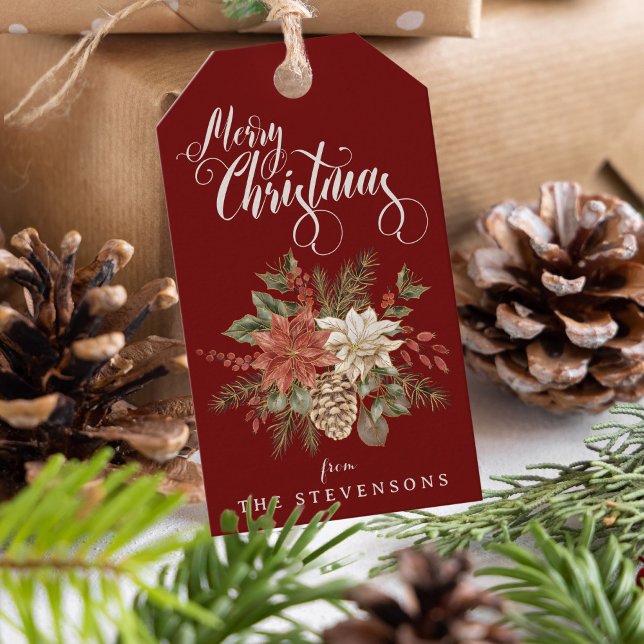 Frohe Weihnachten Poinsettia Burgundy Geschenkanhänger (Von Creator hochgeladen)
