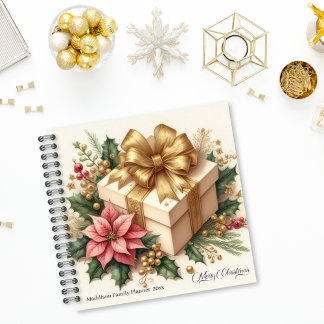 Frohe Weihnachten Poinsettia Coquette Gold Bow Notizbuch