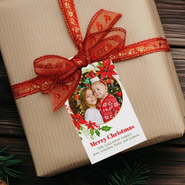 Frohe Weihnachten Poinsettia Festliches Familienfe Geschenkanhänger (Von Creator hochgeladen)
